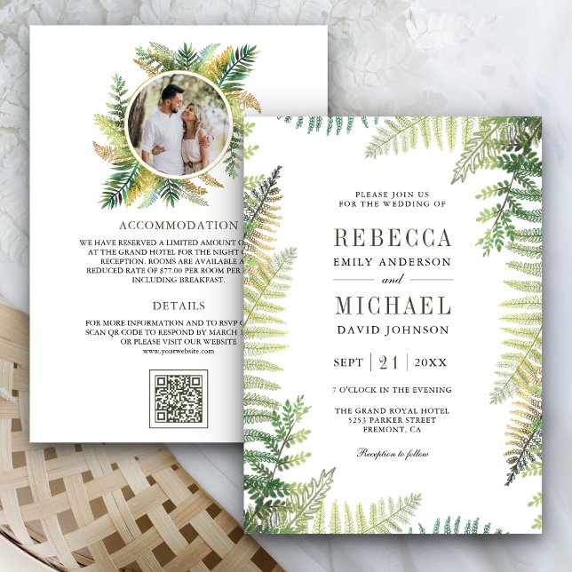 Convite Lush Green Ferns Foto All in One QR Code Wedding (Criador carregado)