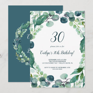 Convite Lush Greenery e Eucalyptus aniversário de 30 anos
