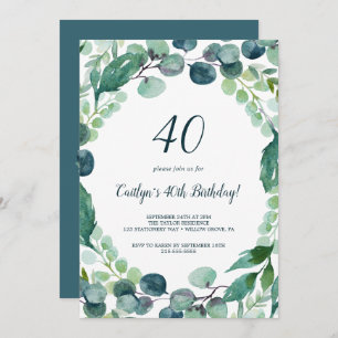 Convite Lush Greenery e Eucalyptus aniversário de 40 anos