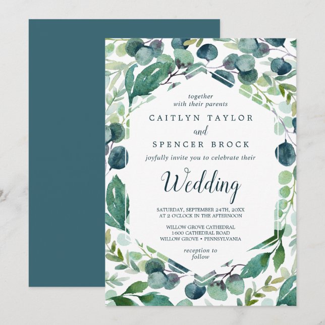 Convite Lush Greenery e Eucalyptus Wedding (Frente/Verso)