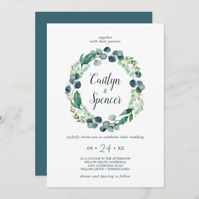 Convite Lush Greenery Wreath Casual (Frente/Verso)