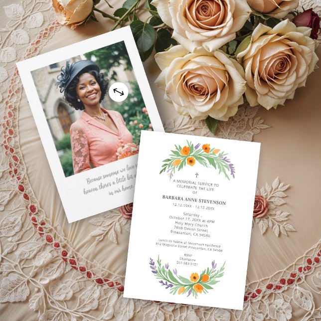 Convite Lush Minimalist Floral Oval Effect Photo Funeral  (Lush Minimalist Floral Oval Effect Photo Funeral Invitations Cards. )