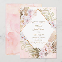Convite Lush Pink e Dourado Watercolor Floral Salvar a Dat