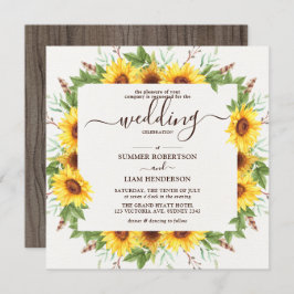 Convite Lush Rustic Watercolor Sunflower Casamento
