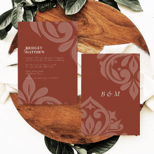 Convite Lush Sienna Tasteful Classic Casamento tema damasc