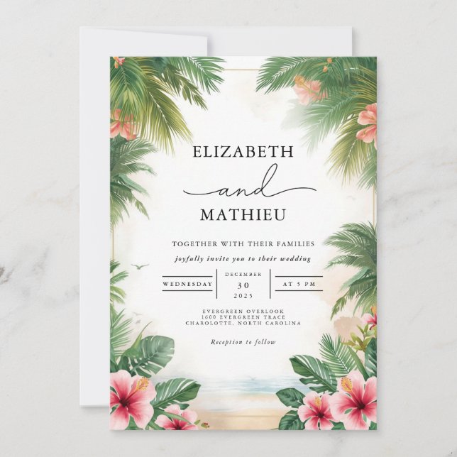 Convite Lush Tropical Archway Romance Weding (Frente)