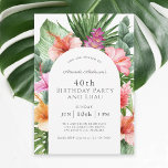 Convite Lush Tropical Floral aniversário de 40 anos e Luau<br><div class="desc">Um belo design do Partido aniversário de 40 anos tropical com elementos florais coloridos de cor d'água que incluem flores de hibisco, flores de gengibre e uma variedade de folhagem tropical em torno de uma moldura de na moda. A aparência é vibrante e viva e dá o tom para sua...</div>