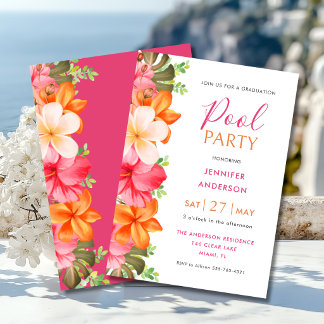 Convite Lush Tropical Floral Graduation Pool Party
