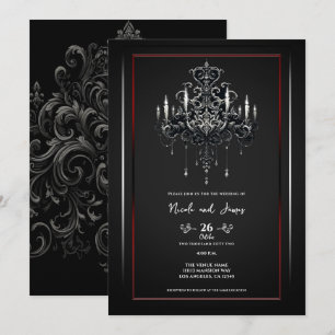 Convite Lustre Cinza Preto Vermelho Assustador Casamento G