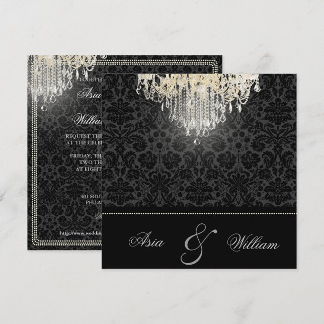 Convite Lustre de cristal PixDezines/damask desiree (Frente/Verso)