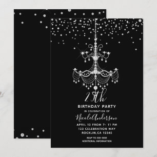 Convite Lustre de Diamante Prateado com Brilho para Festa