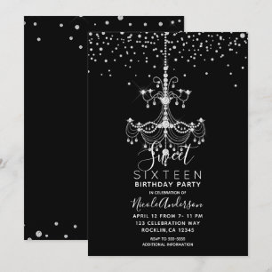 Convite Lustre de Diamante Prateado para Festa Sweet 16