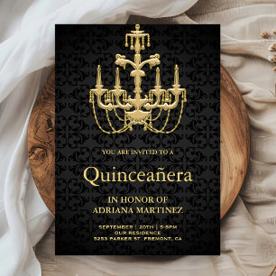 Convite Lustre de Ouro Vintage Aniversário de 15 anos Quin