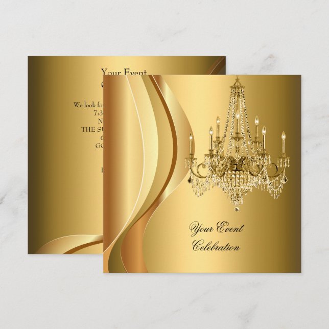 Convite Lustre Dourado Festa Elegante (Frente/Verso)
