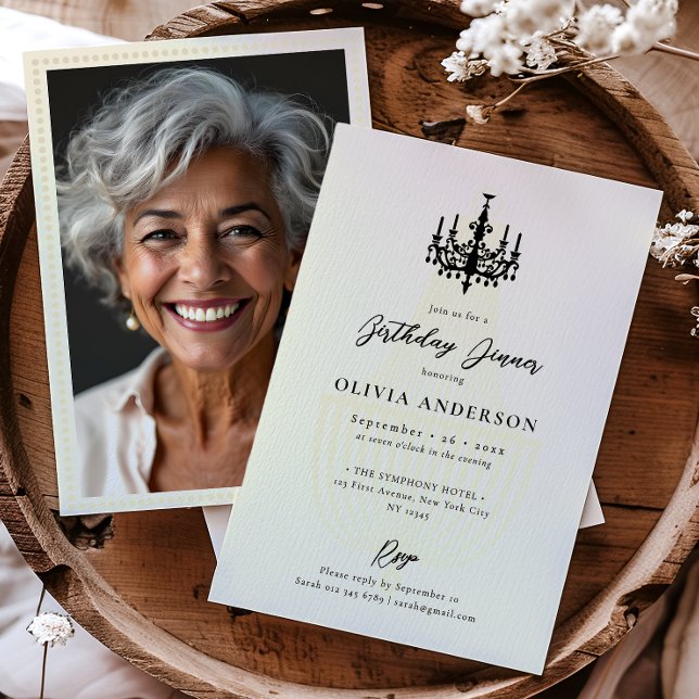 Convite Lustre Elegante & Celebração de Aniversário com Fo (Criador carregado)