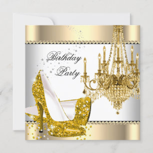 Convite Lustre Elegante Dourado Creme Branco Lustroso Cand