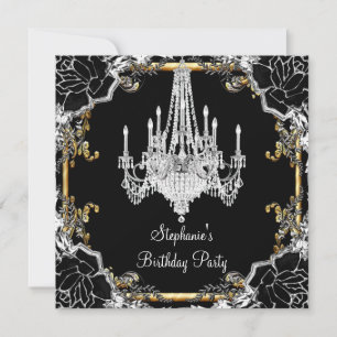 Convite Lustre Elegante Preto Prata Dourado Cristal Candee