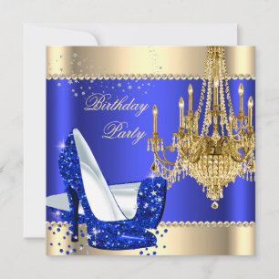 Convite Lustre Elegante Royal Azul Dourado Creme Festa