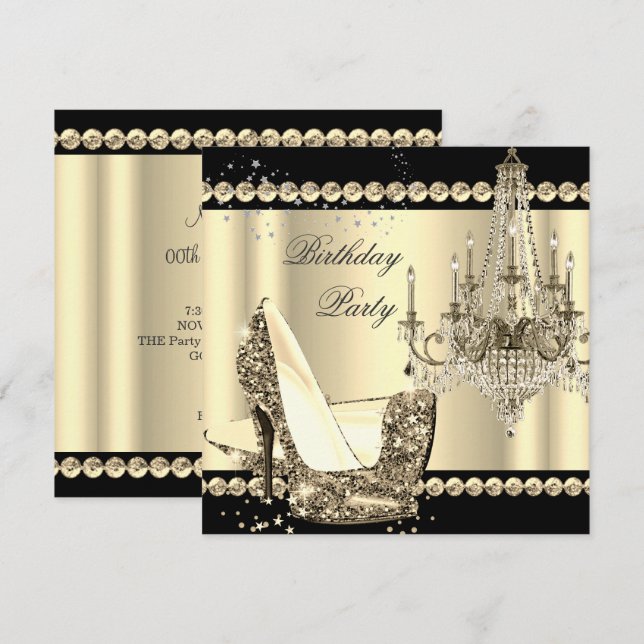 Convite Lustre Elegante Royal Dourado Creme Sépia Festa 2 (Frente/Verso)