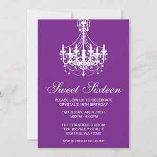 Convite Lustre Roxo e Branco Aniversário de Sweet Sixteen