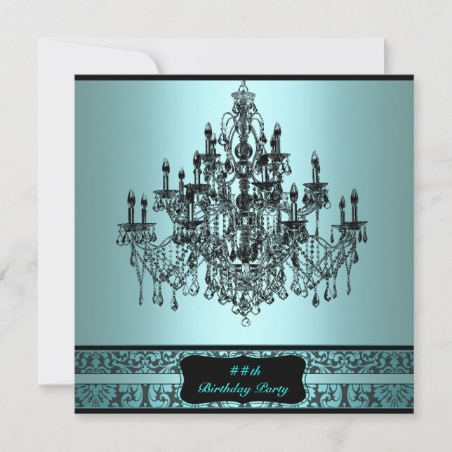 Convite Lustre Teal para Festa de Aniversário de Qualquer  (Frente)