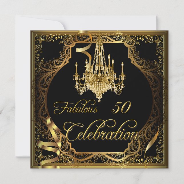 Convite Lustroso Candeeiro Dourado e Preto Celebração dos  (Frente)