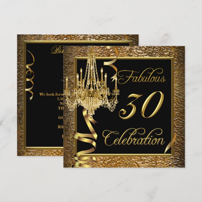 Convite Lustroso Candeeiro Preto Dourado de Celebração de  (Frente/Verso)