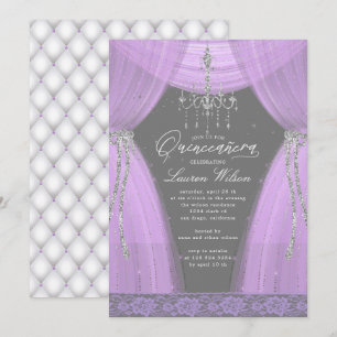 Convite lustroso candelabro roxo para Quinceanera