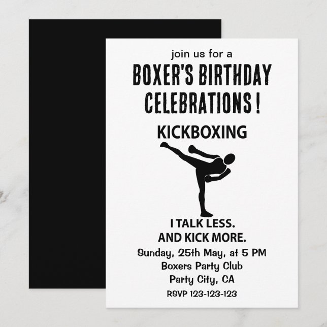 Convite Lutador de Kickboxing Boxeador Aniversário Kickbox (Frente/Verso)