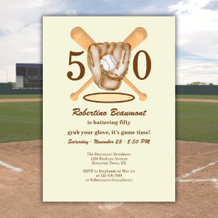 Convite Luvas de Beisebol Bats Temáticos Homem 50º Anivers