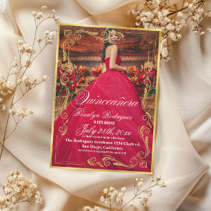Convite Lux e elegante Photo Quinceanera Dourada