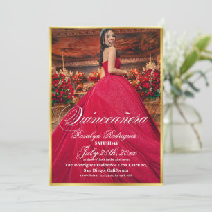 Convite Lux e Quinceanera Foto minimalista Dourada