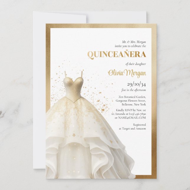 Convite Lux elegante, glamour de ouro Quinceañera (Frente)