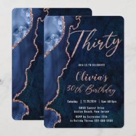 Convite Luxe Agate Sapphire Blue Rosa Dourada aniversário 