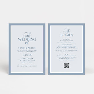 Convite Luxe Azul Poeirento com Código QR de RSVP Casame