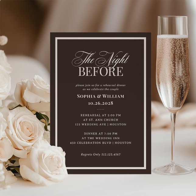 Convite Luxe Espresso Brown | Neutral Rehearsal Dinner (Criador carregado)