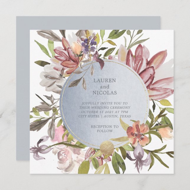 Convite Luxe Floral | Casamento Elegante De Aquarela (Frente/Verso)