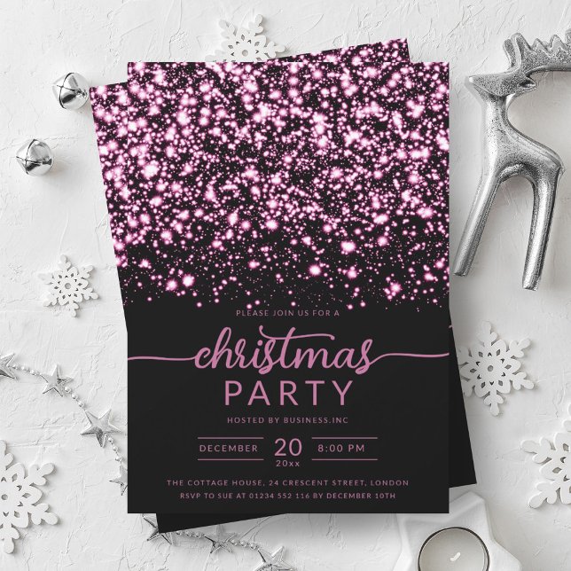 Convite Luxe Hot Pink Winter Shiny Stars Company Xmas (Luxe Hot Pink Winter Shiny Stars Company Xmas Invitation)