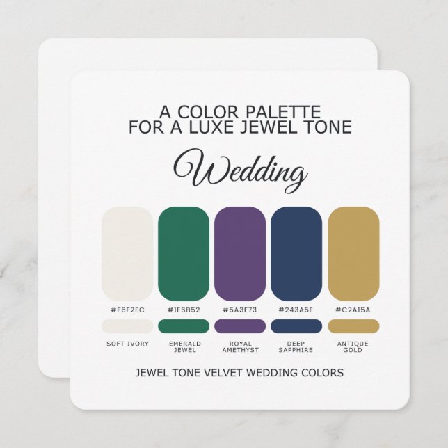Convite Luxe Jewel Wedding Color Palette Card (Frente/Verso)