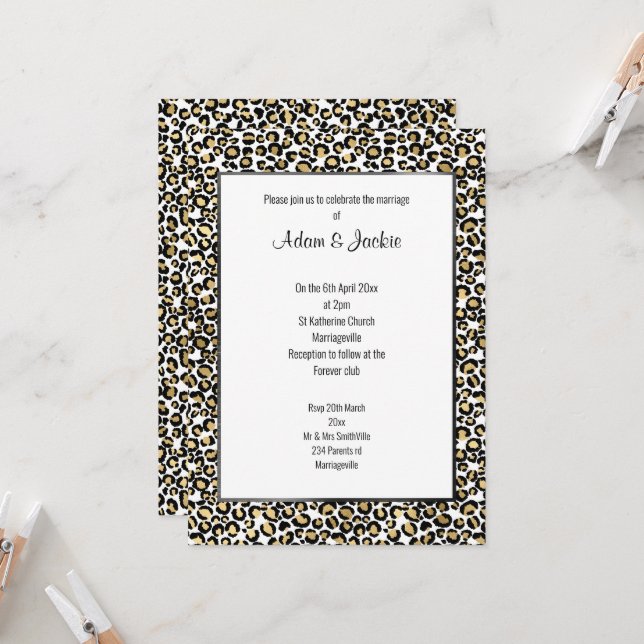 CONVITE LUXE LEOPARD BLACK TRIM WEDDING (Frente/Verso In Situ)