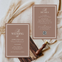 Convite Luxe Neutro Bege Marrom | RSVP Código QR Casamento
