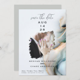 Convite Luxe Opal Teal Gold Fluid Alcohol Ink