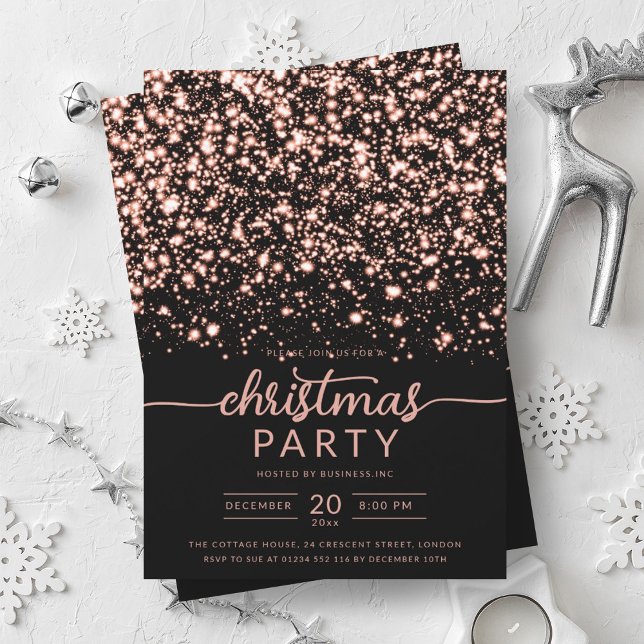 Convite Luxe Rosa Dourado Winter Shiny Stars Company Xmas (Luxe Rose Gold Winter Shiny Stars Company Xmas Invitation)
