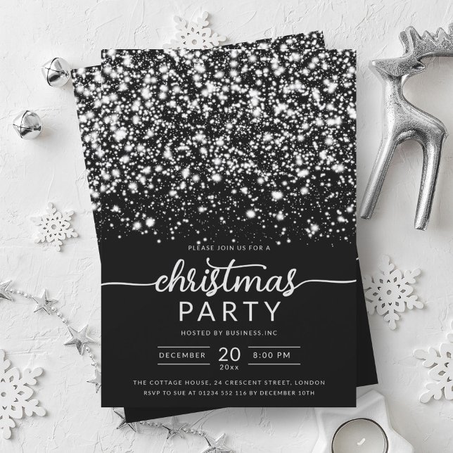 Convite Luxe Silver Winter Shiny Stars Company Xmas (Luxe Silver Winter Shiny Stars Company Xmas Invitation)