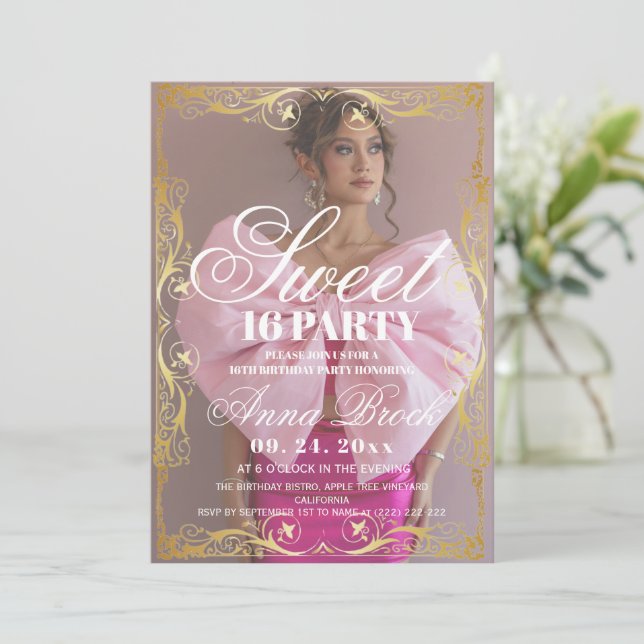 Convite Luxe Sweet 16 Birthday Party Invitation (Em pé/Frente)
