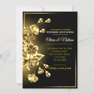 Convite Luxo 3D Flor de Cerejeira Dourada Casamento