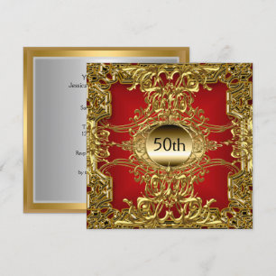 Convite Luxo 50º Aniversário Dourado Vermelho Festa Dourad