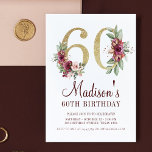 Convite Luxo 60º aniversário Borgonha Dourada Floral<br><div class="desc">Luxo 60º aniversário Burgundy Dourada Floral design. Os produtos correspondentes podem ser encontrados na coleção Burgundy Dourada Birthday.</div>