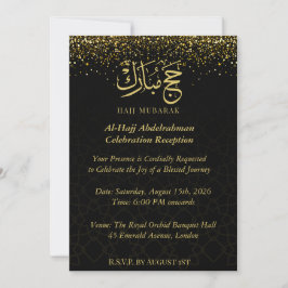 Convite Luxo Árabe Dourado Caligrafia Hajj Mubarak