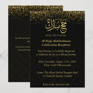 Convite Luxo Árabe Dourado Caligrafia Hajj Mubarak